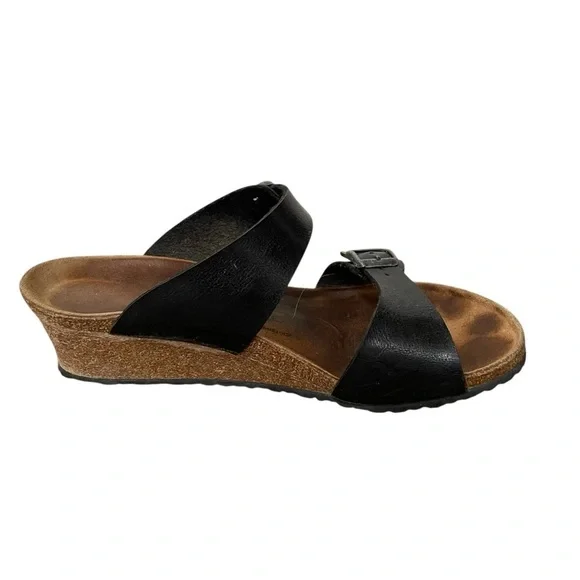 BIRKENSTOCK Papillio Dorothy Graceful Cork Wedge Leather Buckle Sandal Black 10 - Picture 5 of 15